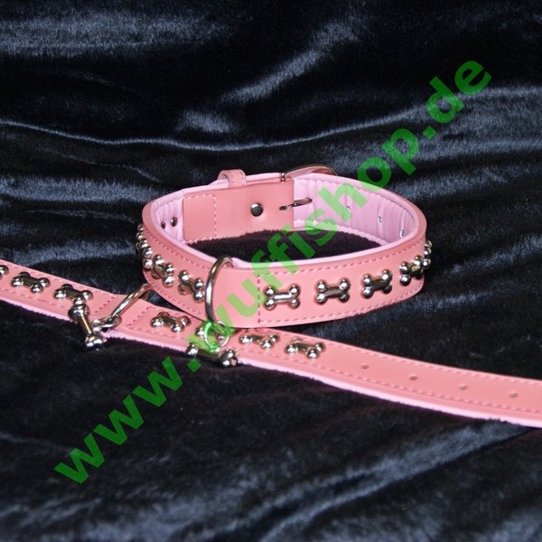 Pettarazzi Kunstleder Halsband Silverbones Pink - 25