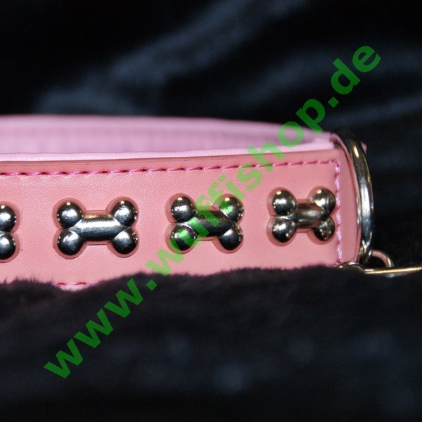 Pettarazzi Kunstleder Halsband Silverbones Pink - 30