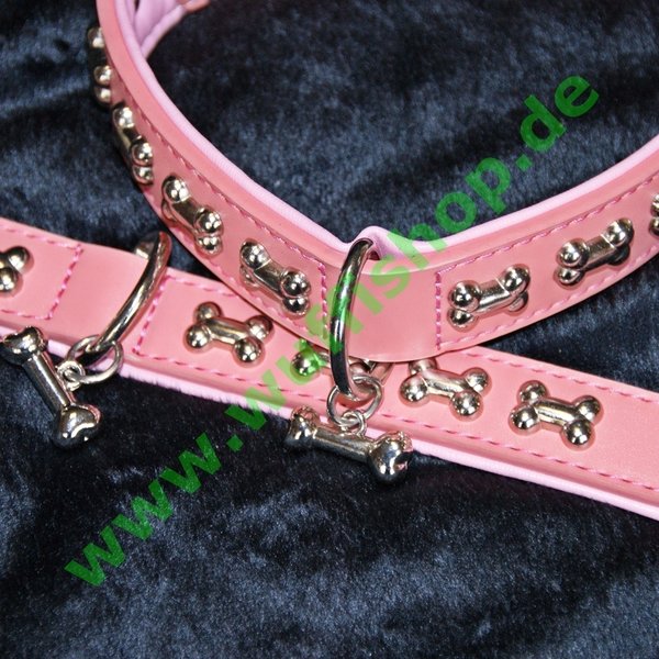 Pettarazzi Kunstleder Halsband Silverbones Pink - 40